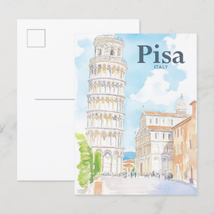 Carte Postale Pise Italie Aquarelle Peinture Voyage