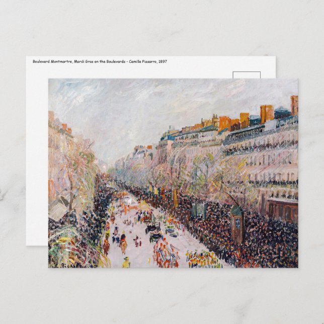 Carte Postale Pissarro - Montmartre, Mardi Gras sur le boulevard (Devant / Derrière)