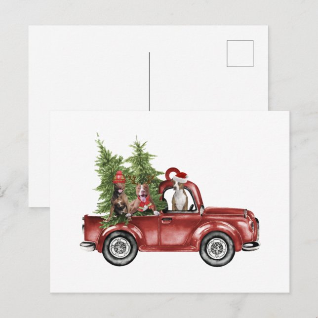 Carte Postale Pitbull en voiture Noël Ornement Drôle Noël Cadeau (Devant / Derrière)