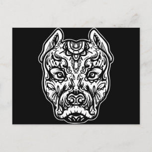 Carte Postale Pitbull Tattoo Art Chien race Crâne Piston Dtg Pit