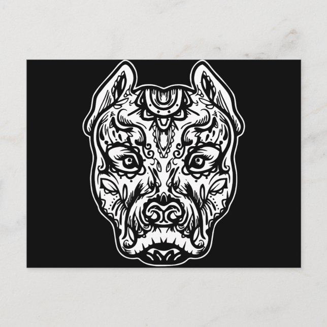 Carte Postale Pitbull Tattoo Art Chien race Crâne Piston Dtg Pit (Devant)
