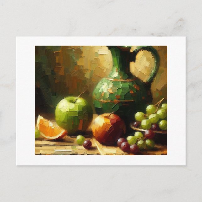 Carte Postale Pitcher, raisins et pommes, (Devant)