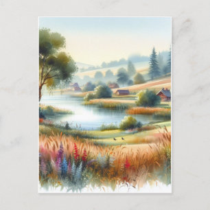 Carte Postale Pittoresque Nature Aquarelle Style Vintage