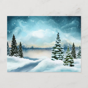 Carte Postale Pittoresque Winter Wonderland aquarelle peinture