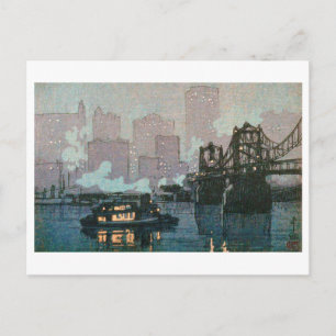 Carte Postale Pittsburgh à la nuit, Hiroshi Yoshida, coupe de bo