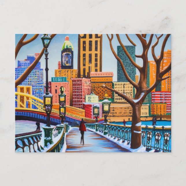 Carte Postale Pittsburgh en peinture hivernale (Devant)
