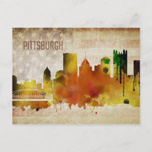 Carte Postale Pittsburgh, PA   Aquarelle de la silhouette de la 