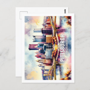 Carte Postale Pittsburgh Pennsylvanie Fameux Voyage aquarelle