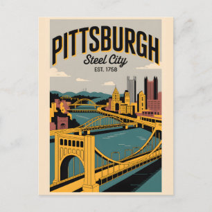 Carte Postale Pittsburgh Pennsylvanie Steel City Rétro Vintage