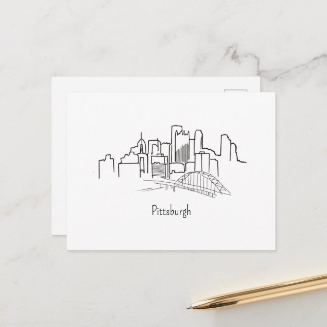Carte Postale Pittsburgh Skyline Pittsburgh Illustration (Devant/Arrière en situation)