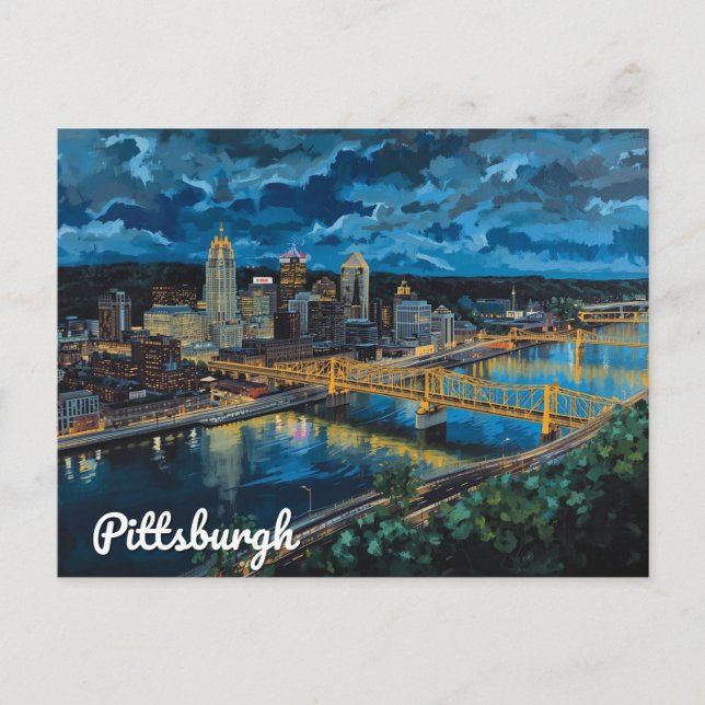 Carte Postale Pittsburgh Yellow Bridges City Art (Devant)