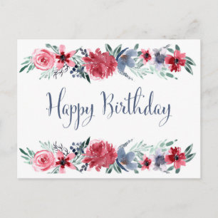 Carte Postale Pivoine Aquarelle Joyeux Anniversaire