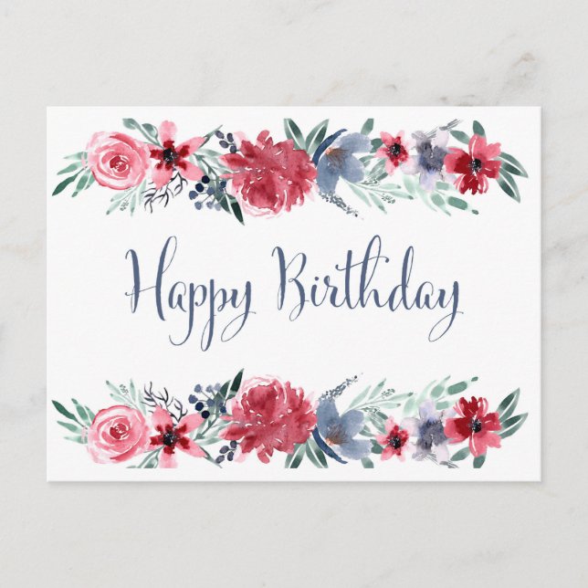 Carte Postale Pivoine aquarelle Joyeux Anniversaire (Devant)