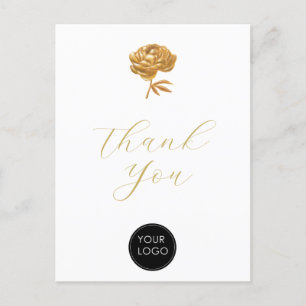 Carte Postale Pivoine dorée Script de logo d'entreprise Merci Bl