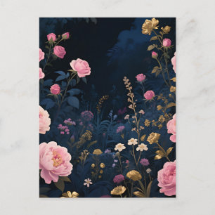 Carte Postale Pivoine Rose Jardin de Minuit en Fleur