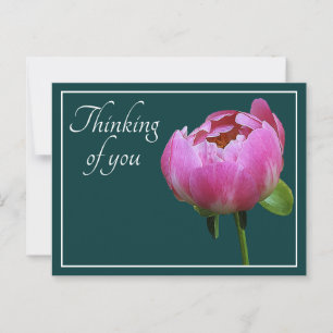 Carte Postale Pivoine rose sur fond cyan Pensée pour vous