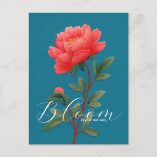 Carte Postale Pivoine Rose Vibrante Typographie Botanique