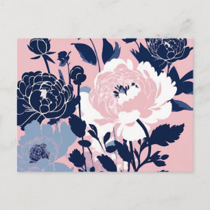 Carte Postale Pivoines et Roses Contraste Silhouette Florale