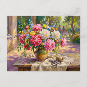 Carte Postale Pivoines Ranunculus Delphinium Nature morte