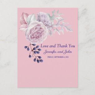Carte Postale Pivoines roses Cadre géométrique violet Merci