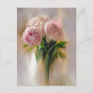 Carte Postale Pivoines roses rêveuses dans un vase blanc