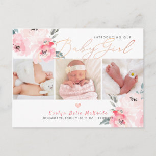 Carte Postale Pix-Dezines Fleurs aquarelles, Naissance des fille