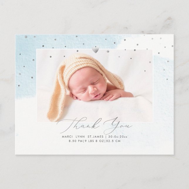 Carte Postale PixDezines Baby shower Merci bleu aquarelle (Devant)