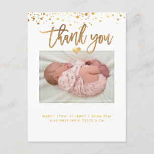 Carte Postale PixDezines Baby Shower Merci/Dazzled Faux Or