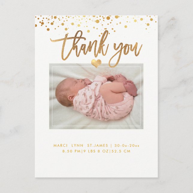 Carte Postale PixDezines Baby Shower Merci/Dazzled Faux Or (Devant)