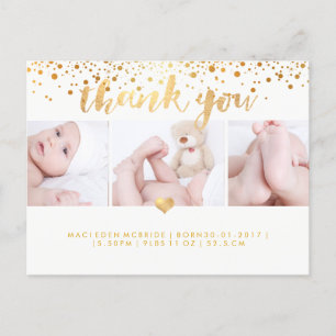 Carte Postale PixDezines Baby shower Merci/Faux Gold