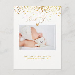 Carte Postale PixDezines Baby shower Merci/Faux Gold Confett
