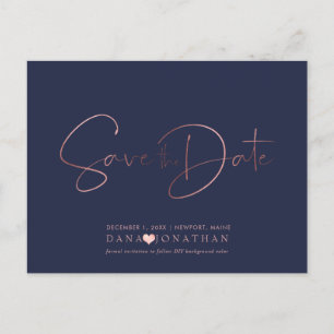 Carte Postale PixDezines Enregistrez la date/Écriture Rose Gold