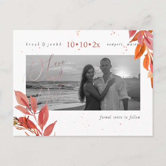 Carte Postale PixDezines Fall Foliage Save our Date Dusty Orange (Devant)