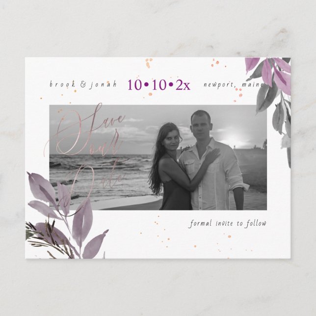 Carte Postale PixDezines Fall Foliage Save our Date Dusty Purple (Devant)