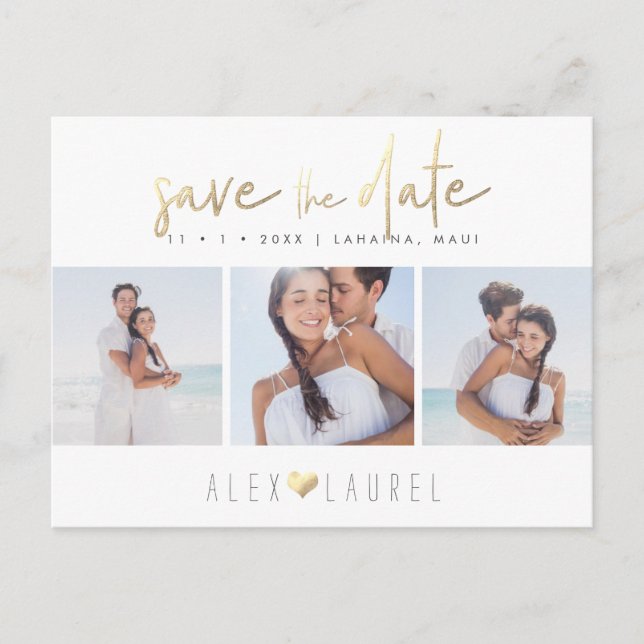 Carte Postale PixDezines Faux Gold Chic Script Enregistrer la da (Devant)