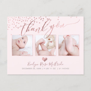 Carte Postale PixDezines Faux Rose Gold Confetti/Merci