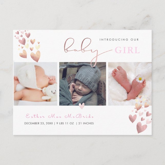 Carte postale PixDezines Faux Rose Gold Hearts (Devant)