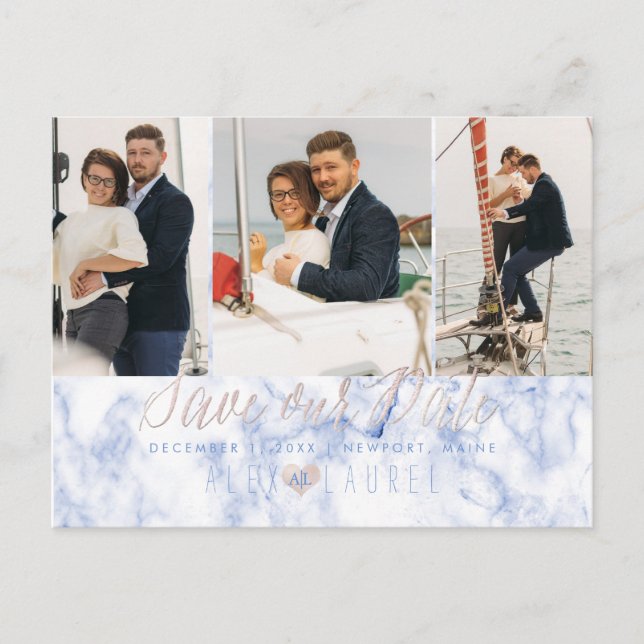Carte Postale PixDezines Marble+Blush Rose Save the Date (Devant)