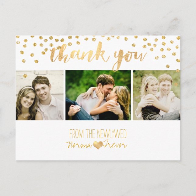 Carte Postale PixDezines mariage merci / confetti or (Devant)