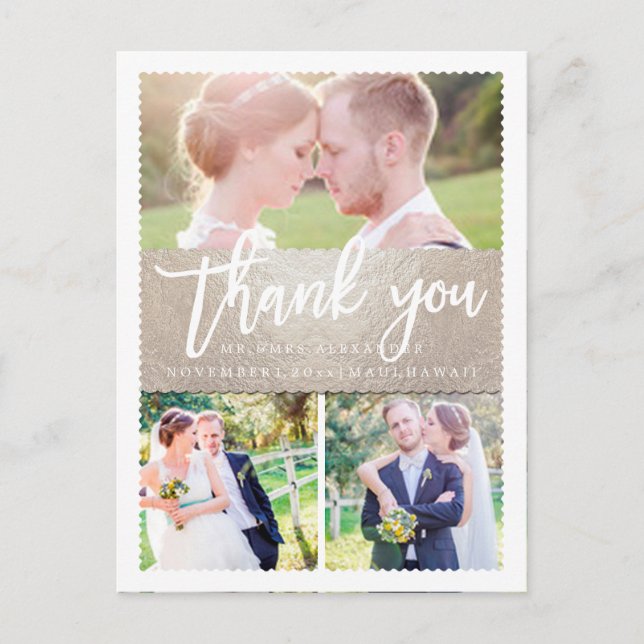 Carte Postale PixDezines Mariage Merci/Faux Argent/Script (Devant)