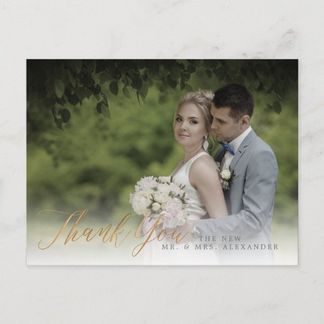 Carte Postale PixDezines Mariage Merci/Faux Gold Calligraphy (Devant)