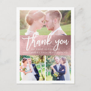 Carte Postale PixDezines Mariage Merci/Faux Rose Gold Script