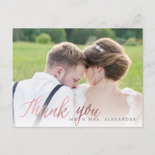 Carte Postale PixDezines Mariage Merci/Faux Rose Gold Script (Devant)