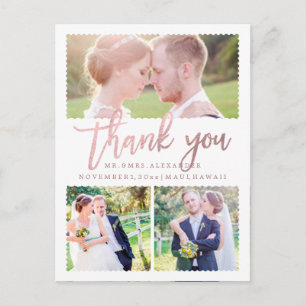 Carte Postale PixDezines Mariage Merci/Faux Rose Gold Script