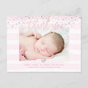 Carte Postale PixDezines Merci bébé/Confetti rose pâle