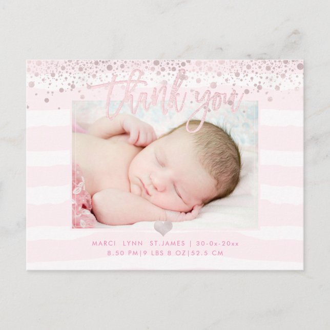 Carte Postale PixDezines Merci bébé/Confetti rose pâle (Devant)