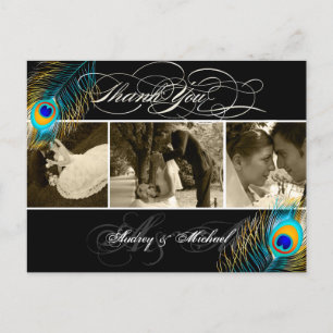 Carte Postale PixDezines Photos de mariage au paon Merci