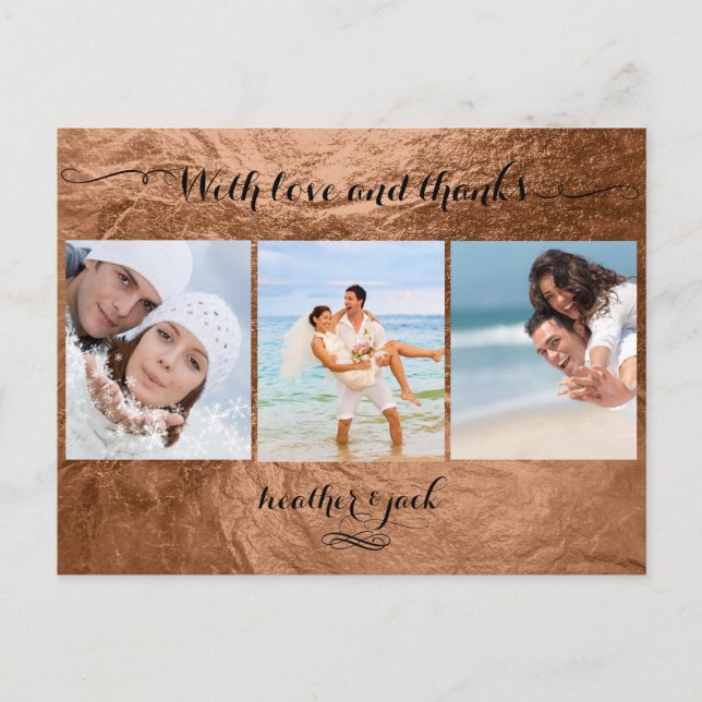 Carte Postale PixDezines photos faux cuivre/mariage merci (Devant)