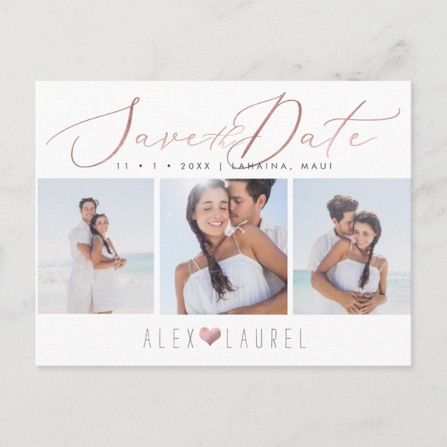 Carte Postale PixDezines Rose Gold Élégante Calligraphie Date de (Devant)