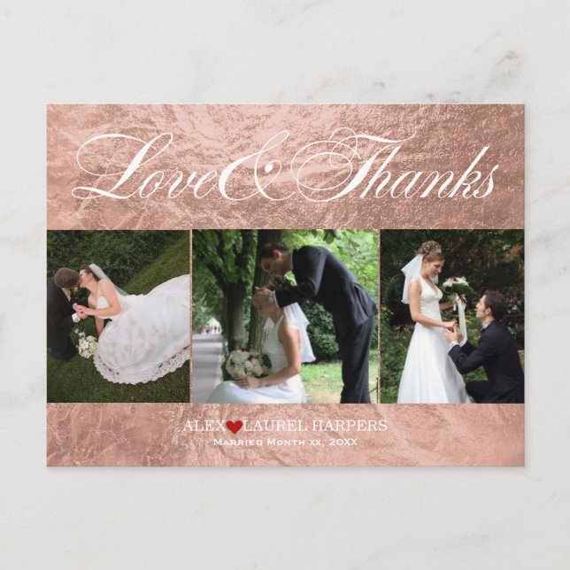 Carte Postale PixDezines Rose Gold/Faux Foil/Merci Mariage (Devant)